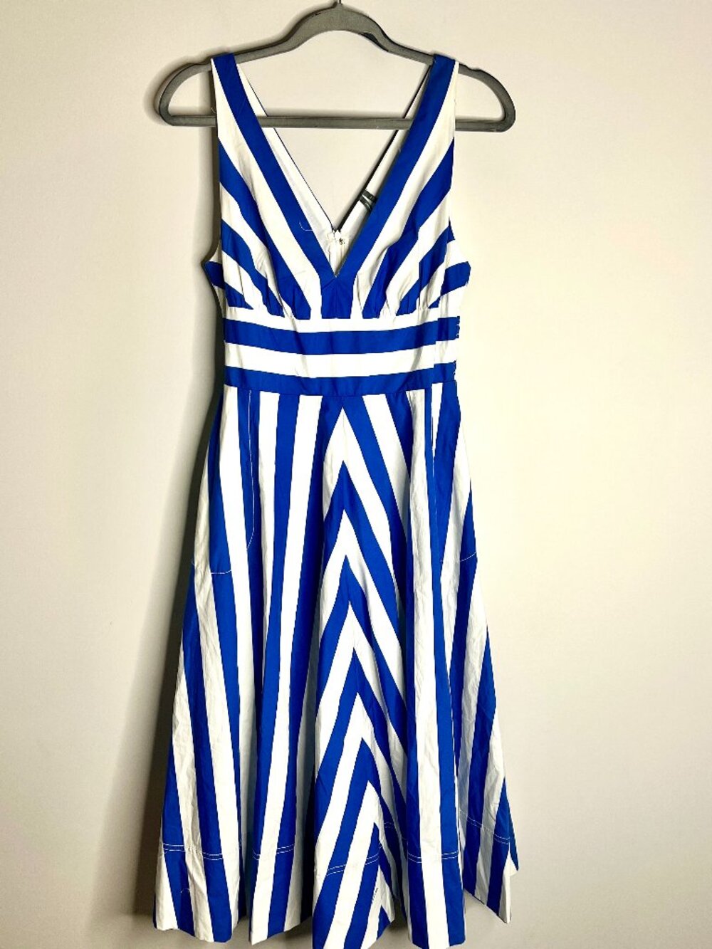 Anthropologie V-Neck Sleeveless Fit & Flare Midi Dress Coastal Nautical Stripe S - Picture 4 of 8